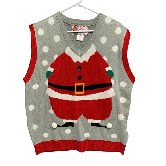 Merry Christmas sweater vest size XXL Santa themed gray/red/white - Picture 1 of 4